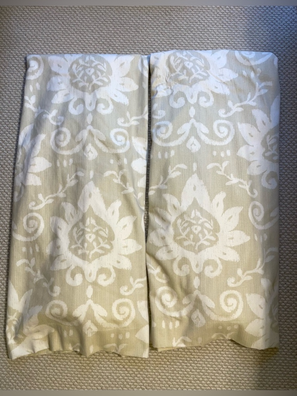Thibaut Bridgewater Damask Cotton Pinch Pleated/hooks Drapery In Beige 2 panels